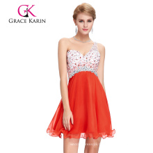 Grace Karin New Arrival Backless Une épaule perlée en mousseline de soie Orange Cocktail Dress 2016 GK000109-1